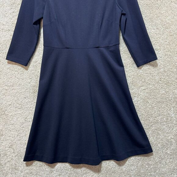 Talbots Ponte Fit &‎ Flare Dress Women's 4P Navy Blue Scarf Tie 3/4 Sleeve NWT - Picture 3 of 12